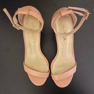 Pink/nude chunky block high heel sandals